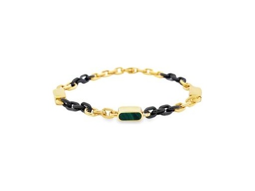 18K Yellow Gold and Black Chain Bracelet with Lapis, Malachite and Tiger Eye